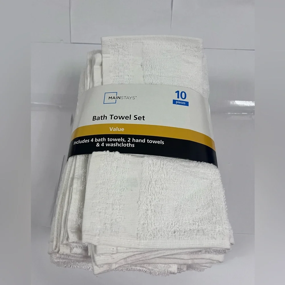 Mainstays White Towel Set 100% Cotton 10 Pieces